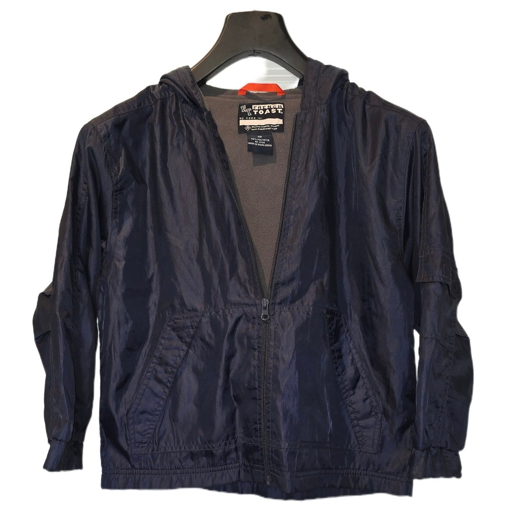 French Toast Boys Navy Blue Fleece Lined‎ Hooded Windbreaker Jacket Size 10
